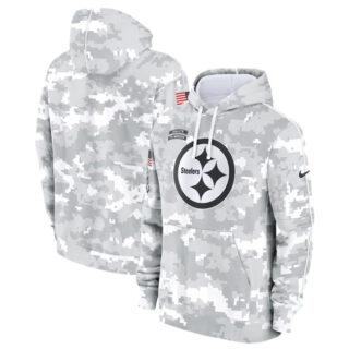 Youth Pittsburgh Steelers 2024 White Gray Salute To Service Pullover Hoodie