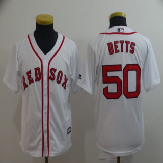 Youth Red Sox 50 Mookie Betts White Youth Cool Base Jersey