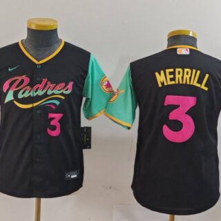 Youth San Diego Padres #3 Jackson Merrill Black City Connect Stitched Baseball Jersey(Run Small)
