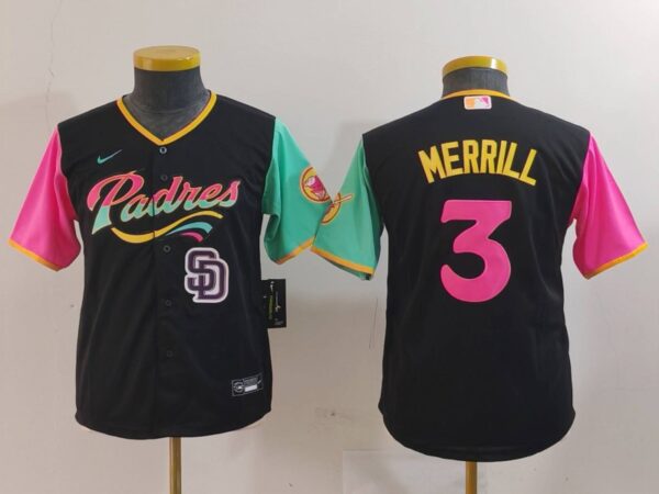 Youth San Diego Padres #3 Jackson Merrill Black City Connect Stitched Baseball Jersey(Run Small)