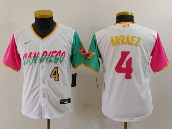 Youth San Diego Padres #4 Luis Arraez White City Connect Stitched Baseball Jerseys