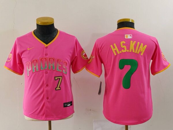 Youth San Diego Padres #7 Ha-Seong Kim Pink Stitched Baseball Jerseys