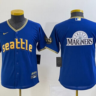 Youth Seattle Mariners Royal 2023 City Connect Team Big Logo Stitched Baseball Jersey