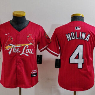 Youth St. Louis Cardinals #4 Yadier Molina Red 2024 City Connect Limited Stitched Baseball Jersey