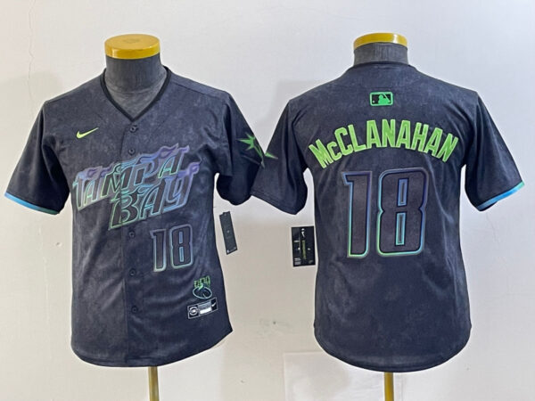 Youth Tampa Bay Rays #18 Shane McClanahan Charcoal 2024 City Connect Limited Stitched Baseball Jersey