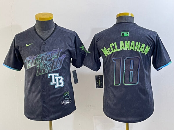 Youth Tampa Bay Rays #18 Shane McClanahan Charcoal 2024 City Connect Limited Stitched Baseball Jersey