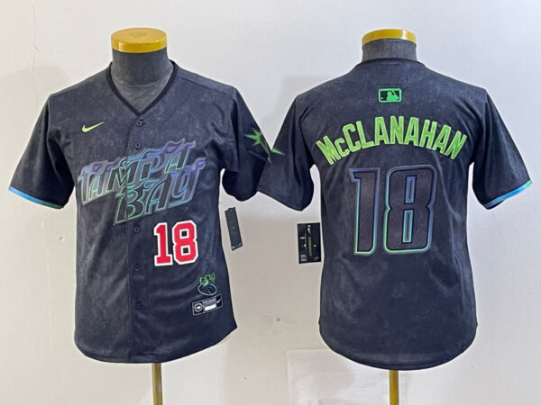 Youth Tampa Bay Rays #18 Shane McClanahan Charcoal 2024 City Connect Limited Stitched Baseball Jersey