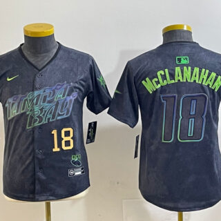 Youth Tampa Bay Rays #18 Shane McClanahan Charcoal 2024 City Connect Limited Jerseys