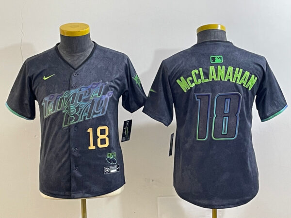 Youth Tampa Bay Rays #18 Shane McClanahan Charcoal 2024 City Connect Limited Jerseys