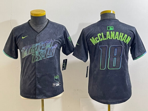 Youth Tampa Bay Rays #18 Shane McClanahan Charcoal 2024 City Connect Limited Jerseys