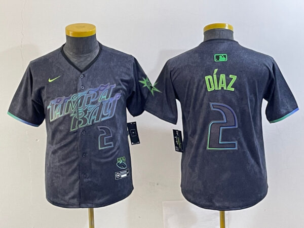 Youth Tampa Bay Rays #2 Yandy Díaz Charcoal 2024 City Connect Limited Stitched Baseball Jersey