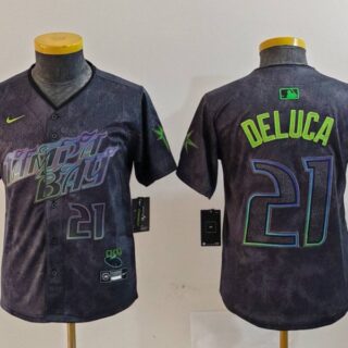 Youth Tampa Bay Rays #21 Jonny DeLuca Charcoal 2024 City Connect Limited Stitched Baseball Jerseys