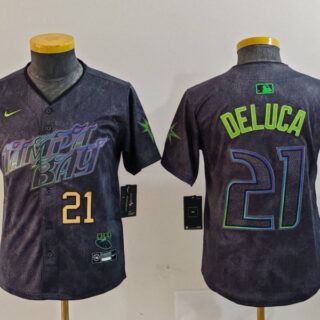Youth Tampa Bay Rays #21 Jonny DeLuca Charcoal 2024 City Connect Limited Stitched Baseball Jerseys