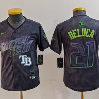 Youth Tampa Bay Rays #21 Jonny DeLuca Charcoal 2024 City Connect Limited Stitched Baseball Jerseys