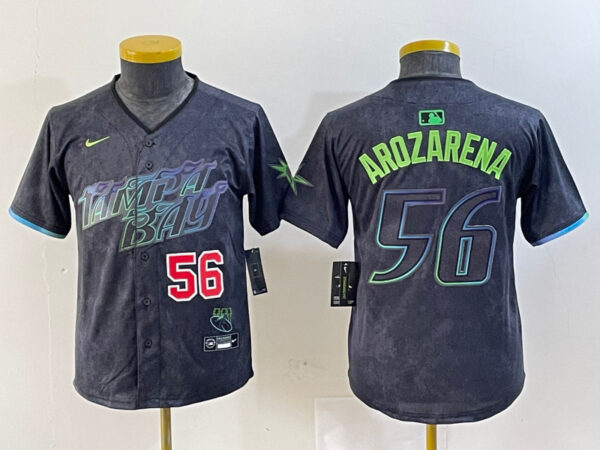 Youth Tampa Bay Rays #56 Randy Arozarena Charcoal 2024 City Connect Limited Stitched Baseball Jersey