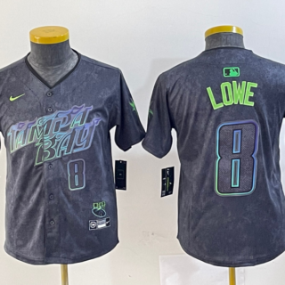 Youth Tampa Bay Rays #8 Brandon Lowe Charcoal 2024 City Connect Limited Stitched Baseball Jerseys