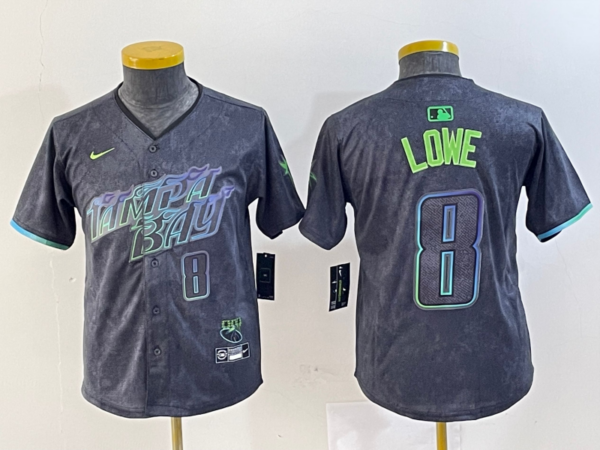 Youth Tampa Bay Rays #8 Brandon Lowe Charcoal 2024 City Connect Limited Stitched Baseball Jerseys