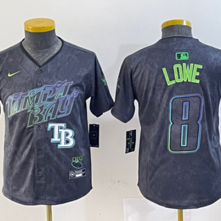 Youth Tampa Bay Rays #8 Brandon Lowe Charcoal 2024 City Connect Limited Stitched Baseball Jerseys