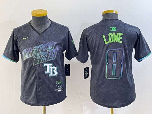 Youth Tampa Bay Rays #8 Brandon Lowe Charcoal 2024 City Connect Limited Stitched Baseball Jerseys