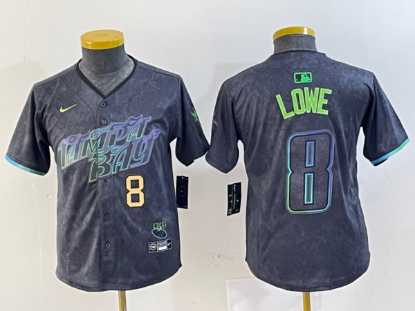 Youth Tampa Bay Rays #8 Brandon Lowe Charcoal 2024 City Connect Limited Stitched Baseball Jerseys