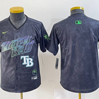Youth Tampa Bay Rays Team Big Logo Charcoal 2024 City Connect Limited Stitched Baseball JerseyS 1