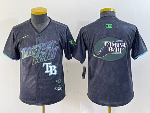 Youth Tampa Bay Rays Team Big Logo Charcoal 2024 City Connect Limited Stitched Baseball JerseyS 2