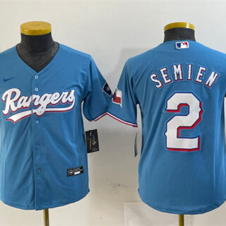Youth Texas Rangers #2 Marcus Semien Blue With Patch Stitched Baseball Jersey