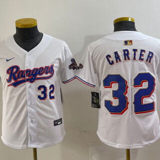 Youth Texas Rangers #32 Evan Carter White Gold Stitched Baseball Jersey(Run Small)