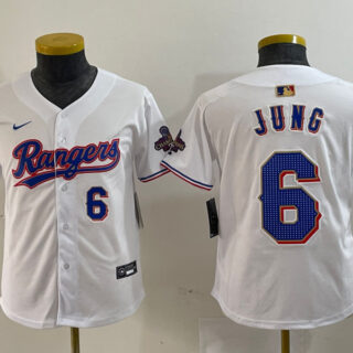 Youth Texas Rangers #6 Josh Jung White Gold Stitched Baseball Jersey