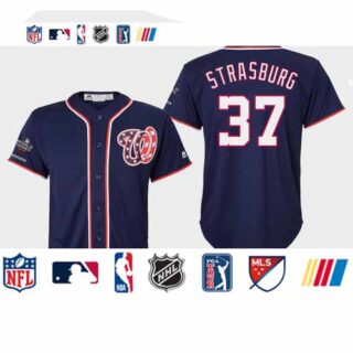 Youth Washington Nationals #37 Stephen Strasburg 2019 World Series Champions Cool Base Navy Jersey