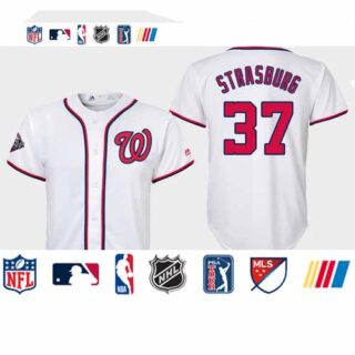 Youth Washington Nationals #37 Stephen Strasburg White 2019 World Series Bound Washington Nationals Cool Base Jersey