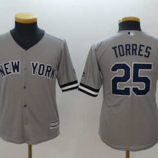 Youth Yankees 25 Gleyber Torres Gray Youth Cool Base Jersey