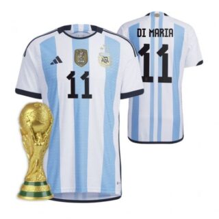 Men's Angel Di Maria Argentina National Team White Home 3 Stars 2022 World Cup Champions Jersey
