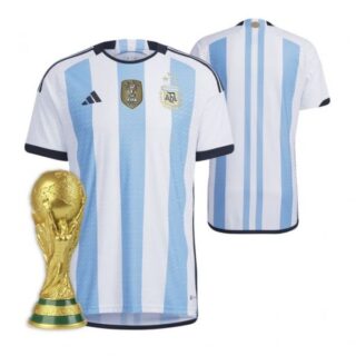 Men's Argentina National Team White Home 3 Stars 2022 World Cup Champions Jersey