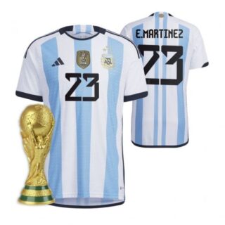 Men's Emiliano Martinez Argentina National Team White Home 3 Stars 2022 World Cup Champions Jersey