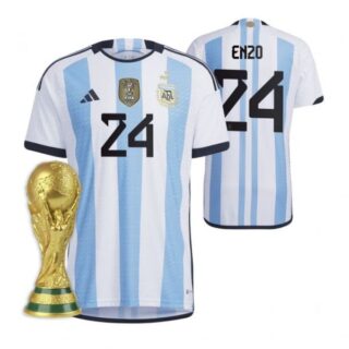 Men's Enzo Fernandez Argentina National Team White Home 3 Stars 2022 World Cup Champions Jersey