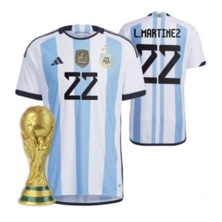 Men's Lautaro Martinez Argentina National Team White Home 3 Stars 2022 World Cup Champions Jersey