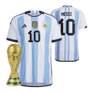 Men's Lionel Messi Argentina National Team White Home 3 Stars 2022 World Cup Champions Jersey