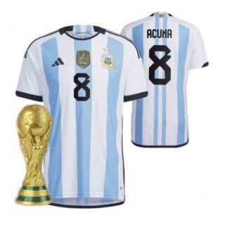 Men's Marcos Acuna Argentina National Team White Home 3 Stars 2022 World Cup Champions Jersey