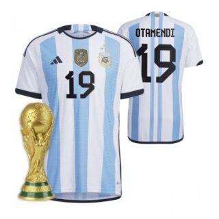 Men's Nicolas Otamendi Argentina National Team White Home 3 Stars 2022 World Cup Champions Jersey