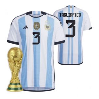 Men's Nicolas Tagliafico Argentina National Team White Home 3 Stars 2022 World Cup Champions Jersey