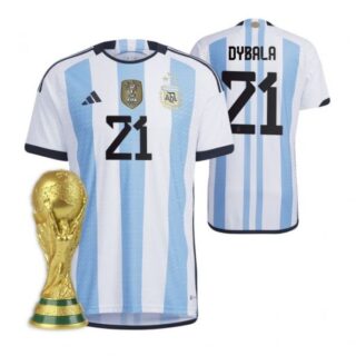 Men's Paulo Dybala Argentina National Team White Home 3 Stars 2022 World Cup Champions Jersey