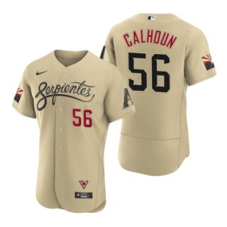 Men's Arizona Diamondbacks #56 Kole Calhoun Serpientes City Connect Jersey Gold - Stitched