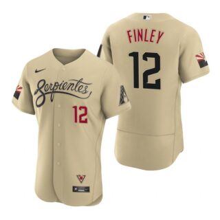 Men's Arizona Diamondbacks #12 Steve Finley Serpientes City Connect Jersey Gold - Stitched