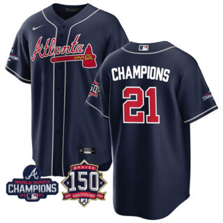 Youth Atlanta Braves Champions 2021 World Series Champions Stitched Jersey Cool Base Navy