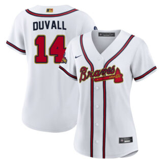Women's Atlanta Braves Adam Duvall 2022 Gold Program White Stitched Jersey