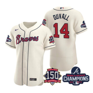Men's Atlanta Braves Adam Duvall 2021 World Series Champions Stitched Jersey Flex Base Cream