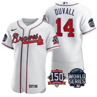 Men's Atlanta Braves Adam Duvall 2021 World Series Stitched Jersey Flex Base White Home