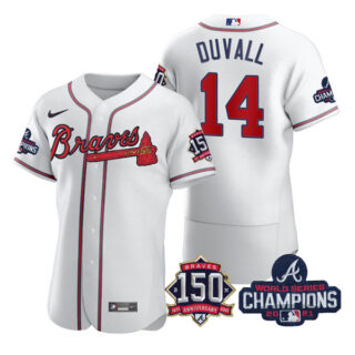 Men's Atlanta Braves Adam Duvall 2021 World Series Champions Stitched Jersey Flex Base White Home
