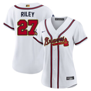 Women's Atlanta Braves Austin Riley 2022 Gold Program White Stitched Jersey